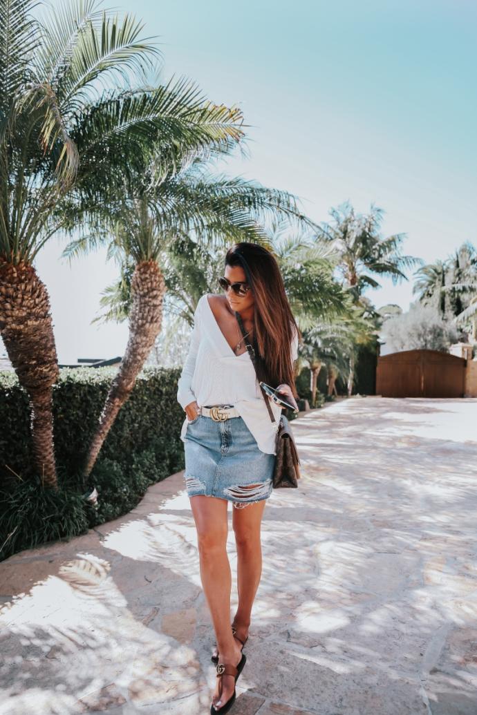 Which jean or denim skirt is worn the best by these women?