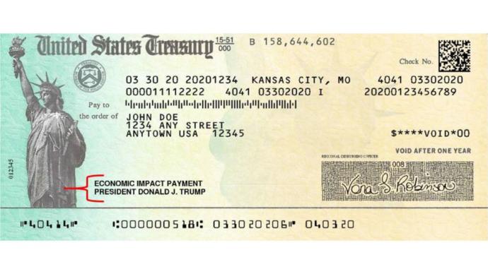 line added to check: "economic impact payment president dotard j. trump"