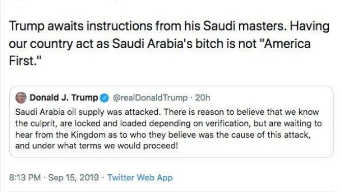If Trump is such a strong alpha man, why the heck he is a little bitch boy for Saudi Arabia?