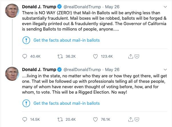 Twitter fact-checked Trumps tweet regarding mail-in ballots.
