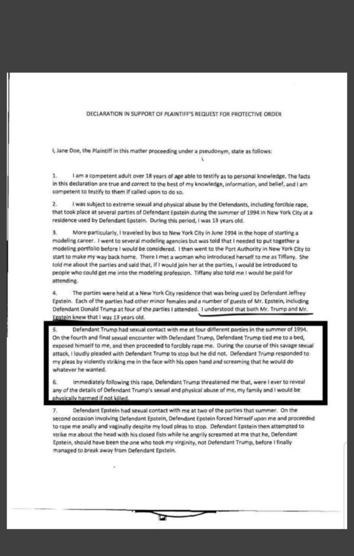 Leaked documents expose that trump raped several minors and was involved with Epstein. Thought?