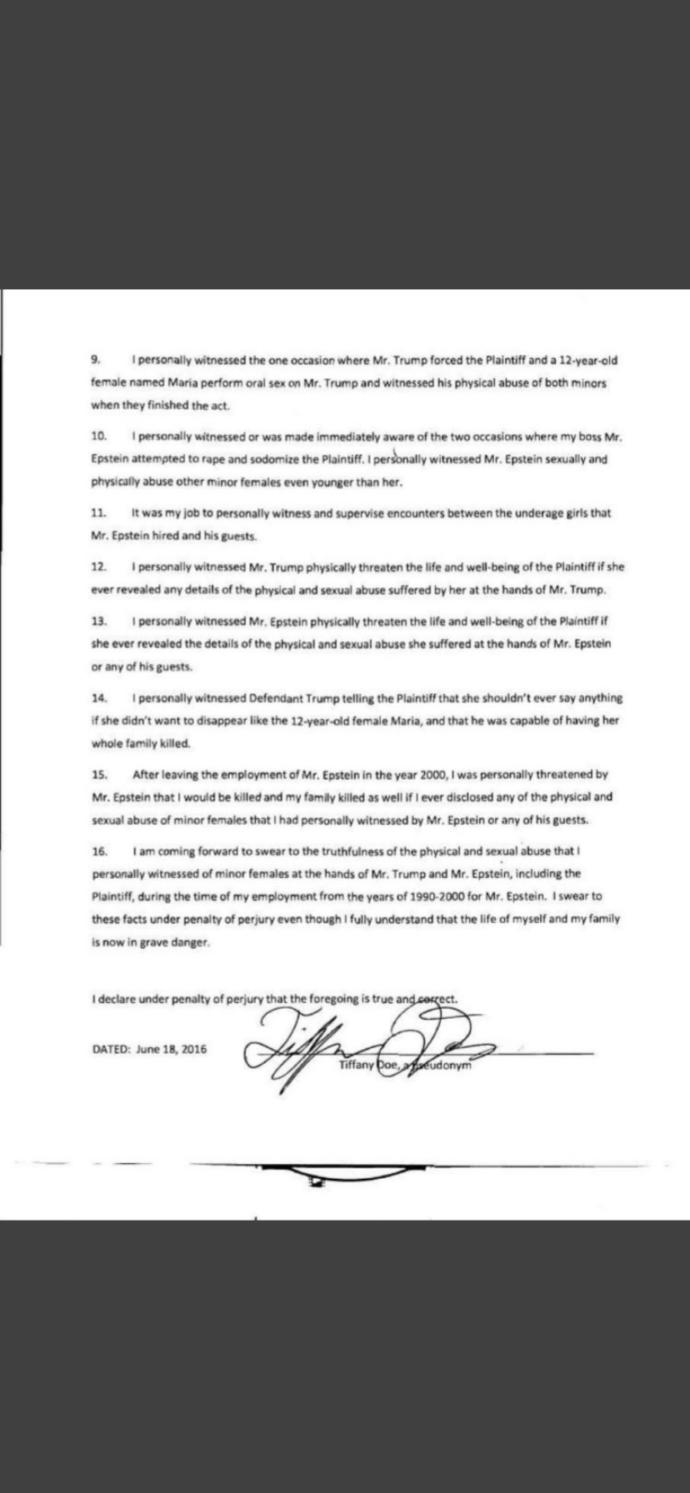 Leaked documents expose that trump raped several minors and was involved with Epstein. Thought?