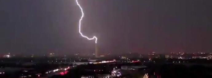 During a storm the other day, the worlds largest American flag was ripped in half & the Washington Monument was struck by lightning. Thoughts?