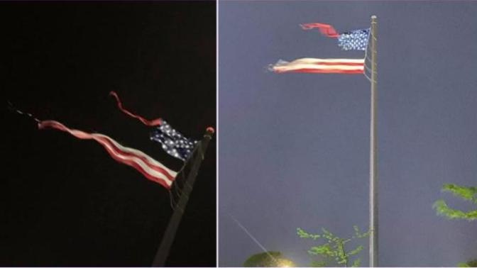 During a storm the other day, the world's largest American flag was ripped in half & the Washington Monument was struck by lightning. Thoughts?