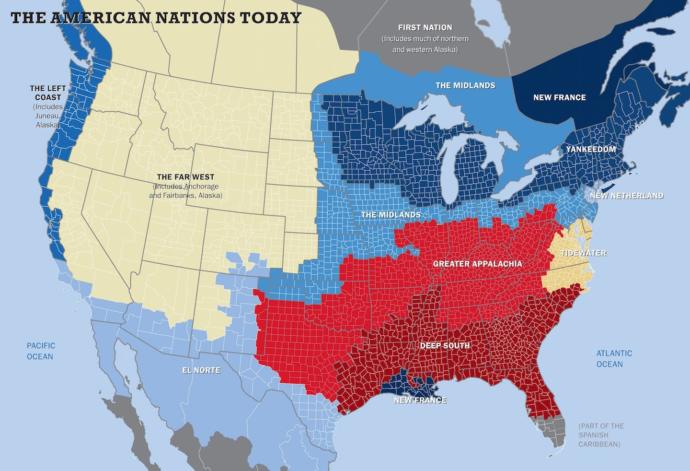 Map showing divisions within the United States and adjoining countries.
