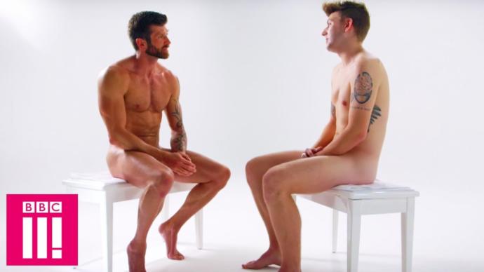 Two nude men having a conversation? The horror!