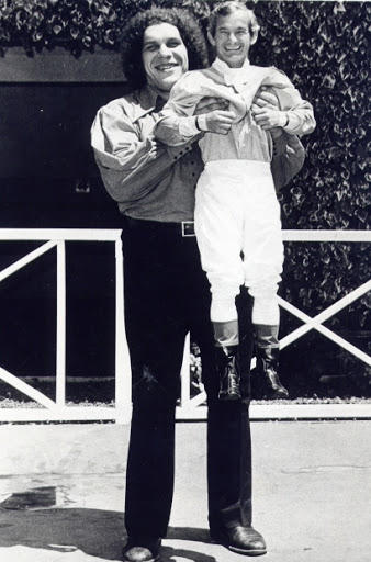 How much strength did it take for 74 Andre the Giant to lift up 411 Willie Shoemaker like during this 1979 or 1982 photo?