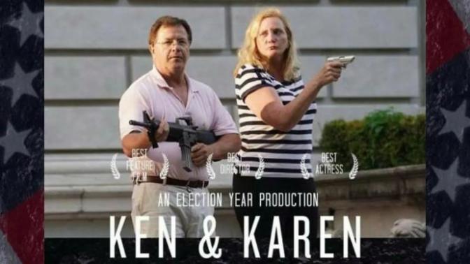 Were ken and Karen pointing guns at peaceful protesters or defending their property?
