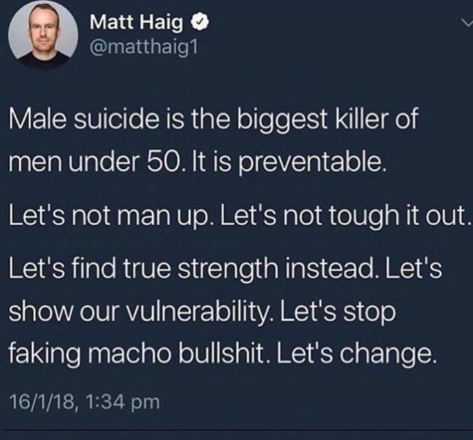 Should men find true strength, show their vulnerability, and stop faking macho bullshit?