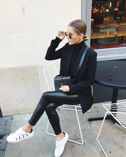 Which one is hotter, heels with leather pants or boots with leather pants? Or Sneakers or vans with leather pants?