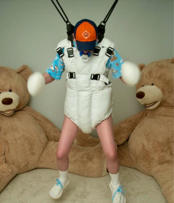 His Johnny jumper we put him in when he shits himself and make him stay there for awhile haha