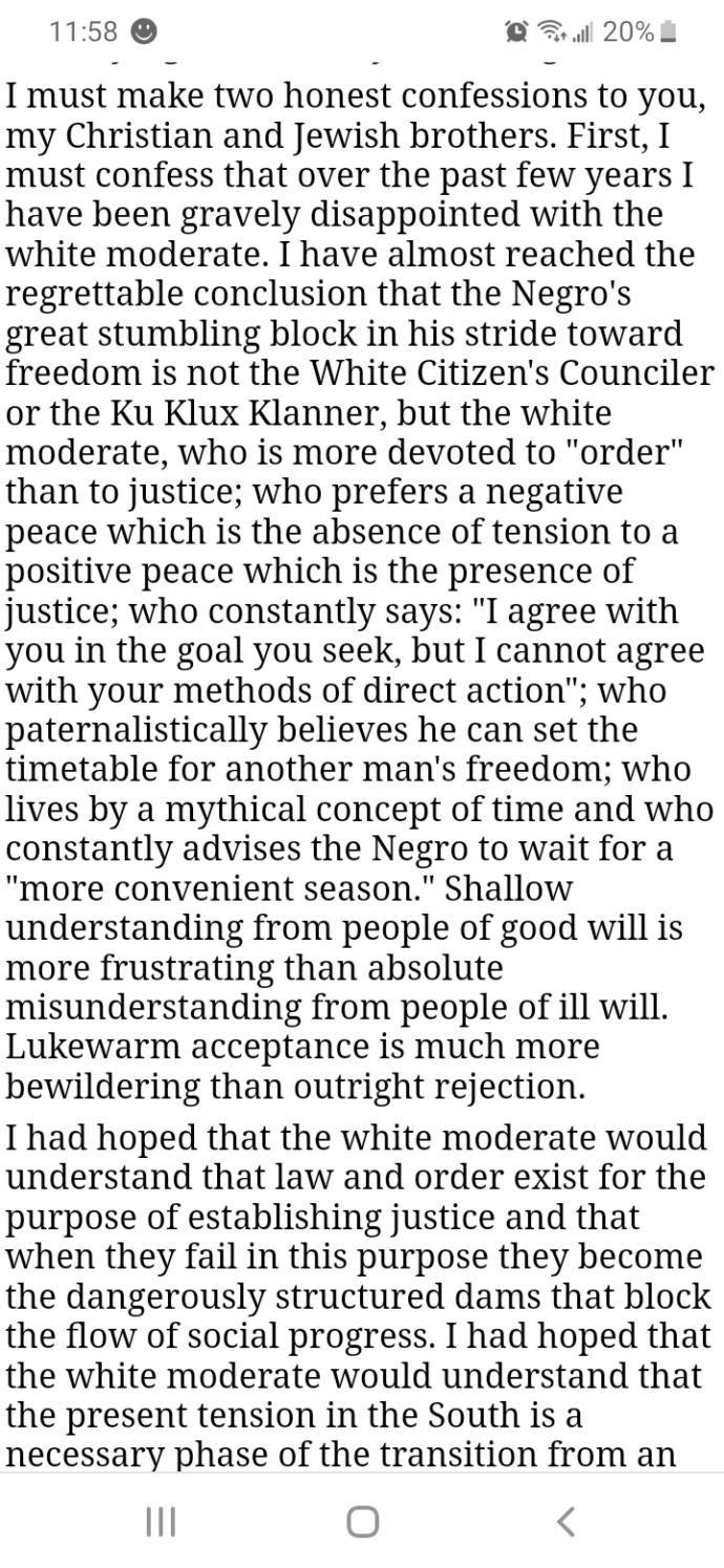 Are conservatives afraid to address what MLK said about white moderates?