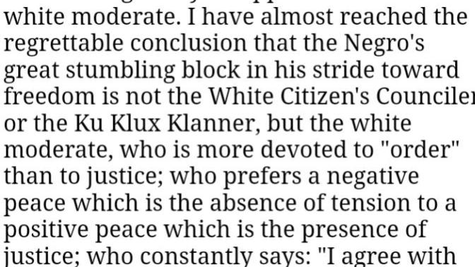 Are conservatives afraid to address what MLK said about white moderates?