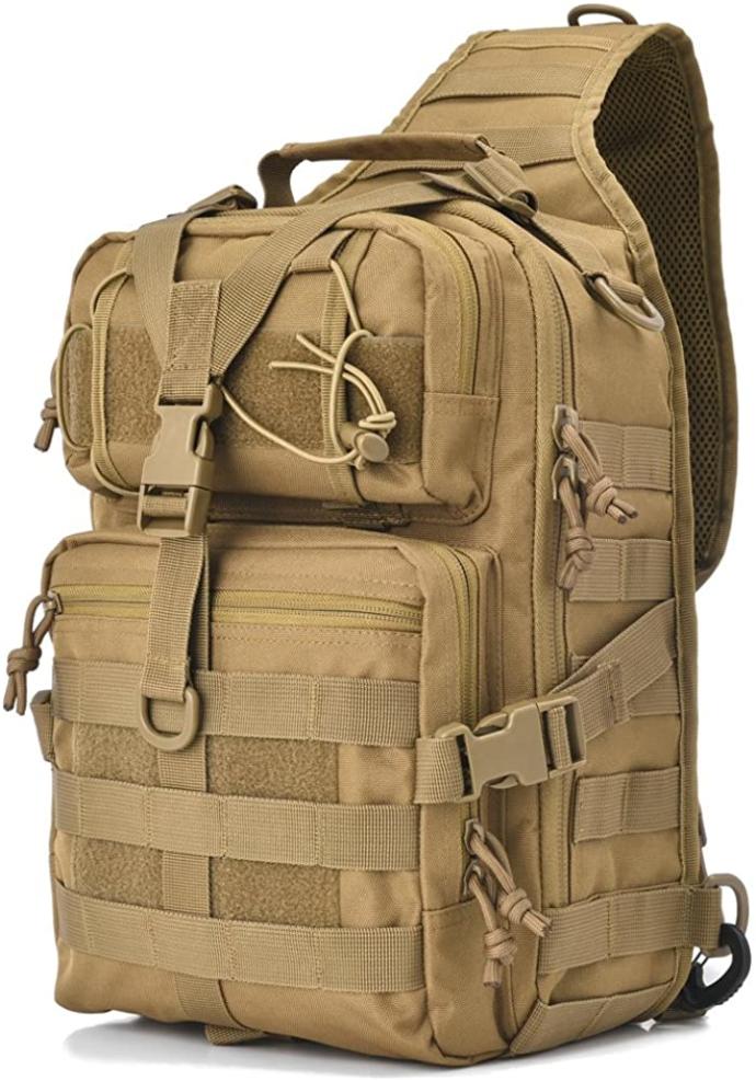 This small shoulder bag, about 16" tall, can hold most critical survival gear.