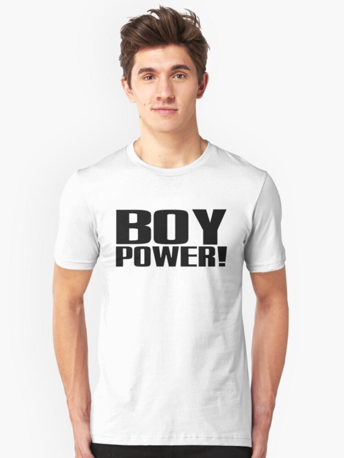 Which of these men is wearing the t shirt that sends the more powerful message: Boy Power or BC?