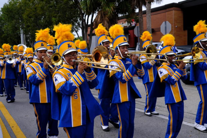 Typical full-length marching band uniform.