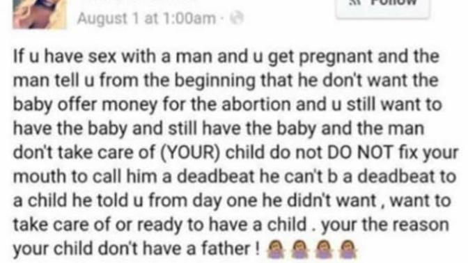 Is my ex insinuating that I trapped him with a baby with his Facebook post?