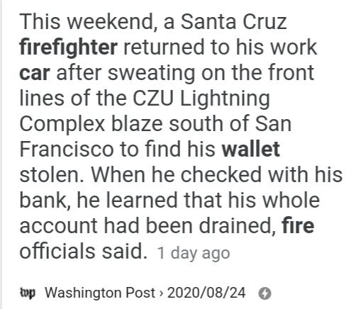 Man steals wallet from a firemans car in ca an uses credit card to buy things?