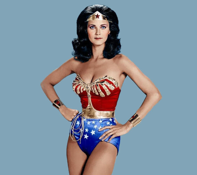 Posture, make-up, hair, padding, etc. = not-so-dowdy look.
