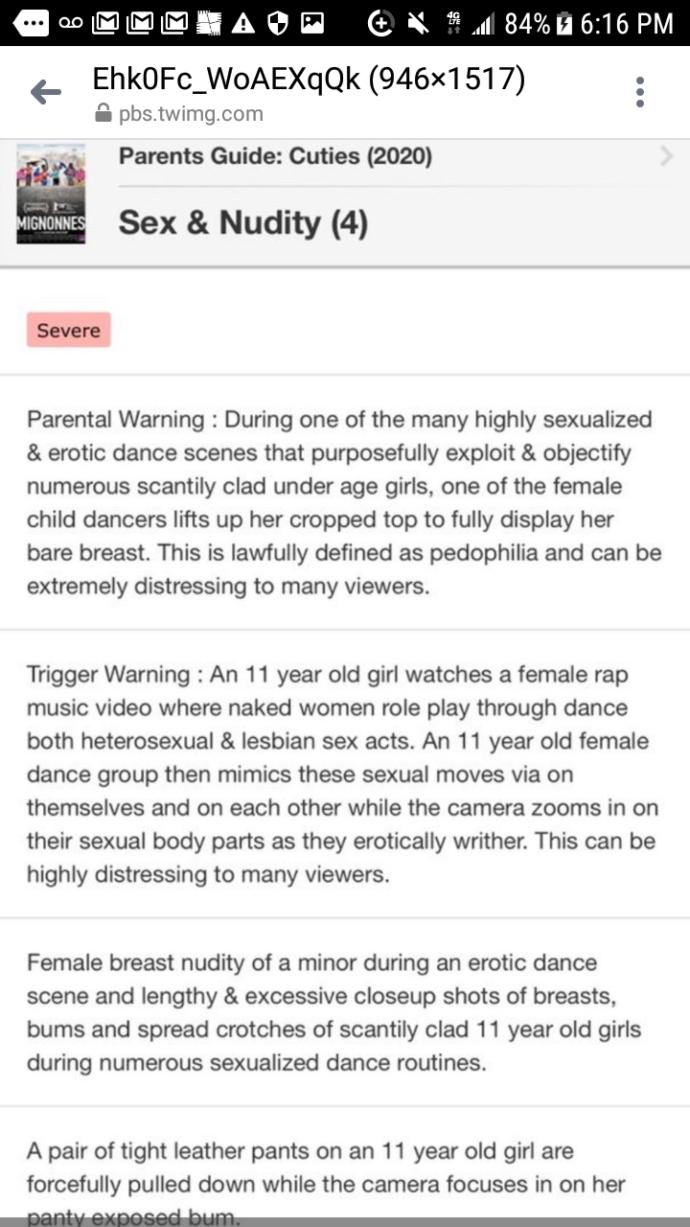 Theres also a scene being circulated on Twitter where the 11 year old girls grab their own crotches and smack each others butts