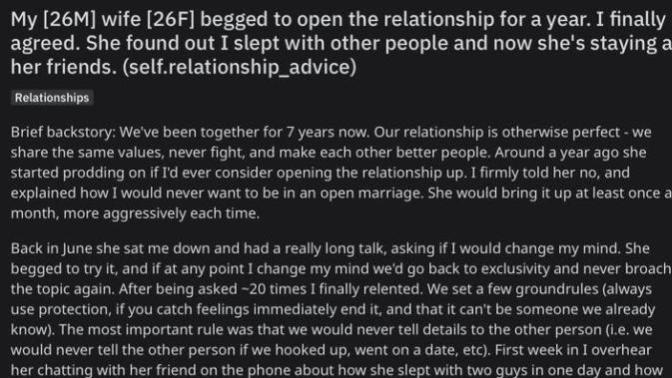 What would you do if your wife asked for an open marriage, but then left you if you slept with other people, Like it was open for her, not you?