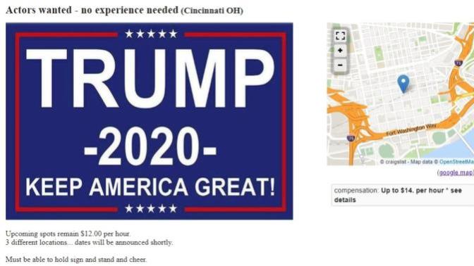 Why does Trump pay actors to attend his rallies?