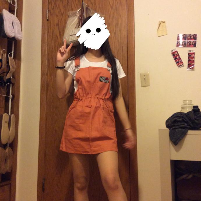 Cute overalls where I do a peace sign again ✌️💀