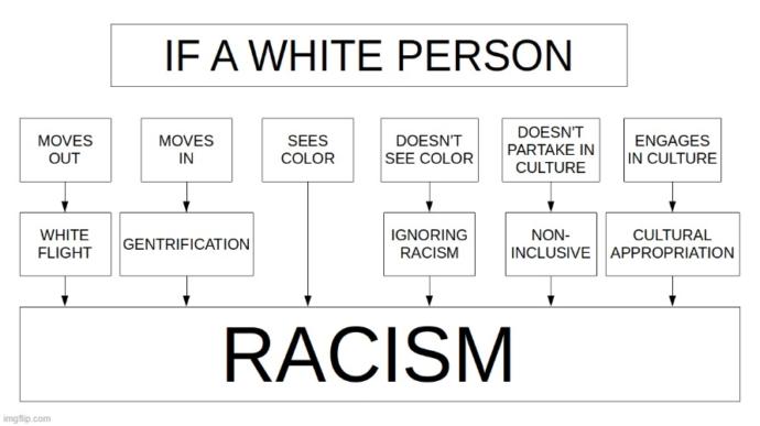 Do you agree with this diagram on what constitutes and qualifies a White Person being labeled a Racist?