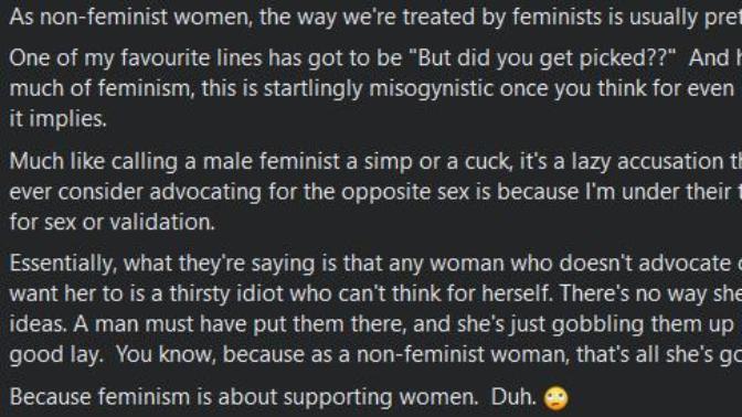 Why are feminists so hateful to women that are openly not feminist?
