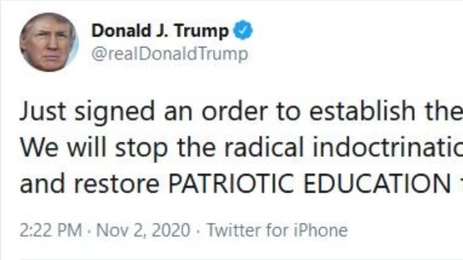 What does "PATRIOTIC EDUCATION" consist of? The Blacks were Freed by John Trump? The Deceleration of Independence was signed by George Trump?