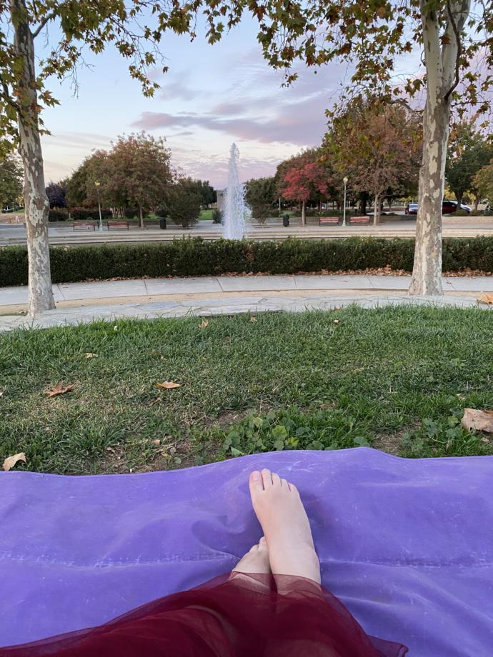 relaxing with my little toes and feet poked out from my skirt