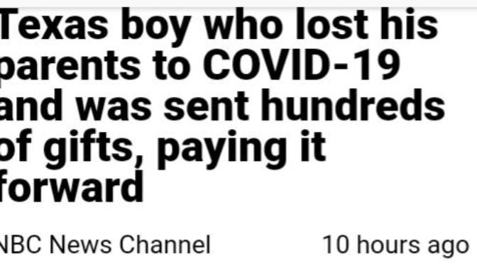 The boy who lost both parents to covid in texas donates toys?