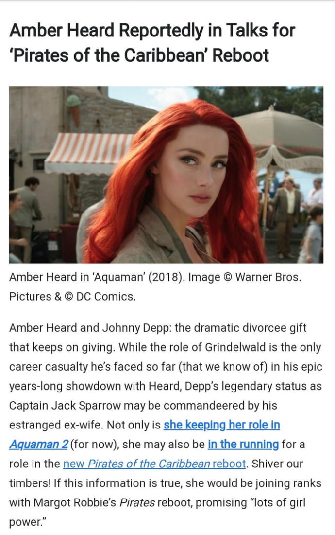 Amber Heard to star in new Piratesof the Caribbean movie. Why?