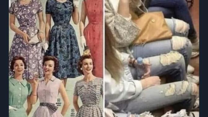 Do you think girls dress less femininely then they use to? Do you think think edgy things like ripped jeans and leather jackets are less feminine?