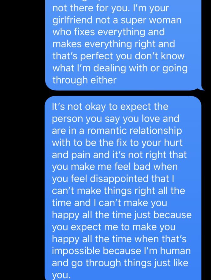 Is it wrong to make your significant other feel like they should be the fix to your hurt and pain?