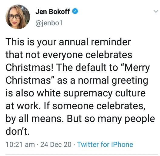 Wishing people Merry Christmas , part of White Supremacy?