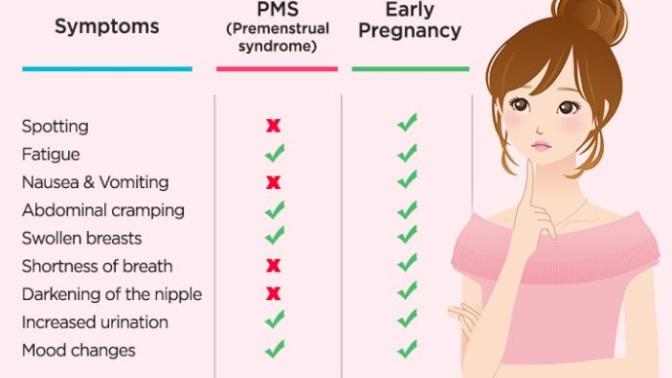 How many symptoms of a pregnancy and a period overlap?