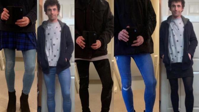 Man wearing women’s jeans and boots?