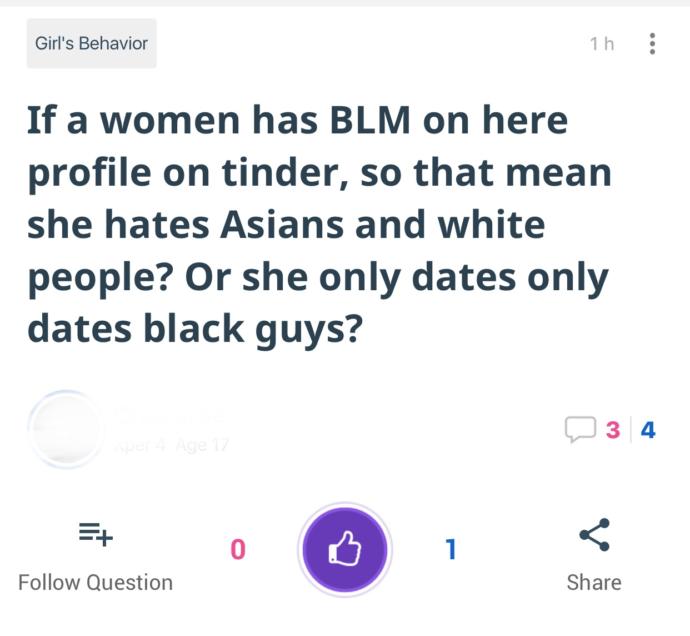 If a white girl supports BLM then does that mean she would date a black guy?