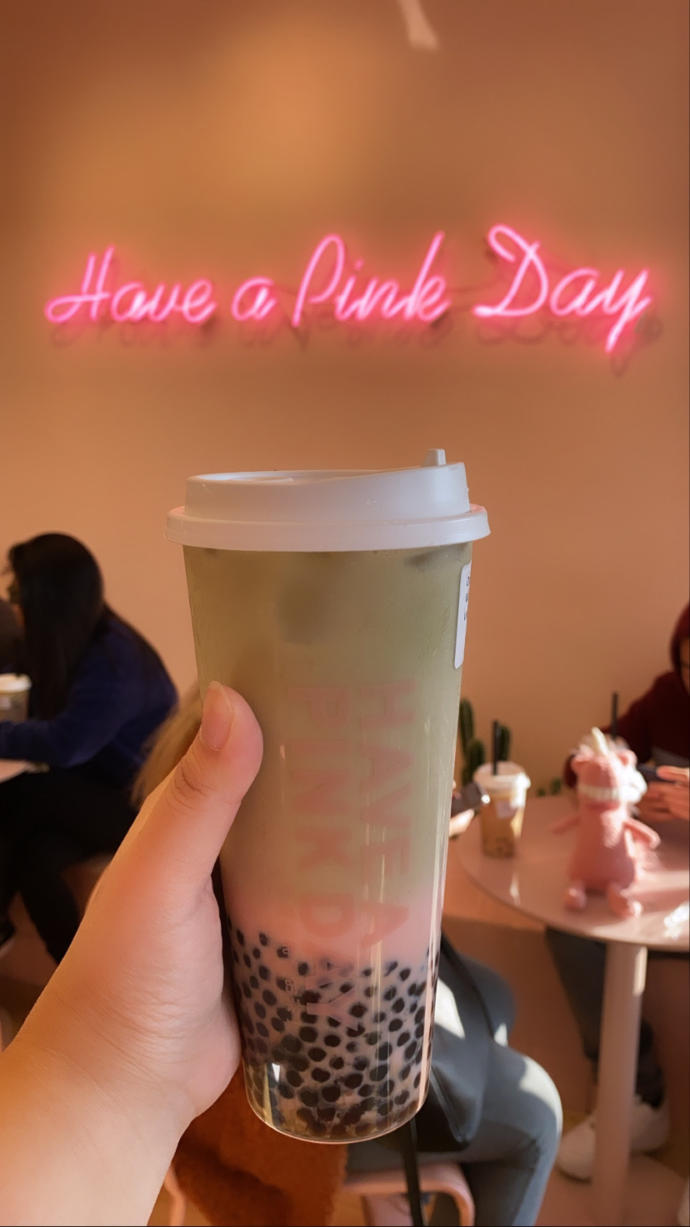 Its almost Wednesday... Have a Pink Day with Strawberry Matcha Milk Tea Boba! :3