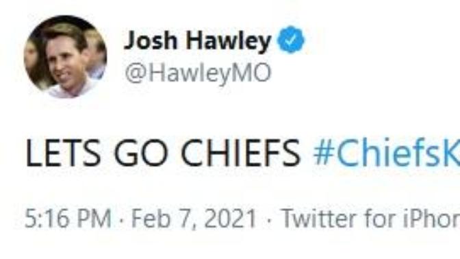 Did Josh Hawley’s Tweet essentially jinx the Chiefs or is he trying to say the Buc's didn't really win but the Chief's did by stealing TDs?