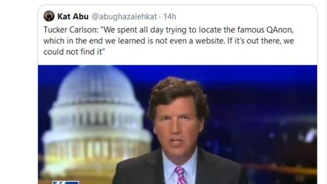 Did Tucker try the yellow pages, the phone book, or maybe calling 311 so they could locate Qanon for him or maybe?