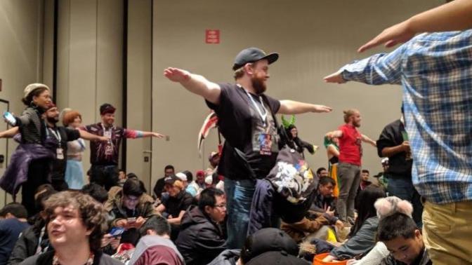 How would you react if you were in a crowded area and saw a bunch of people standing in the T-pose?