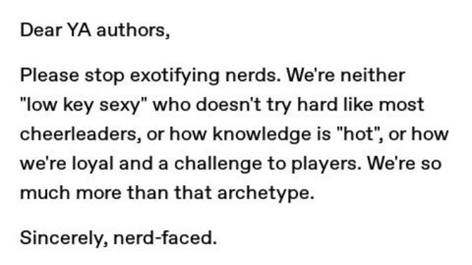 Is it just YA authors or do you exotify nerds too?