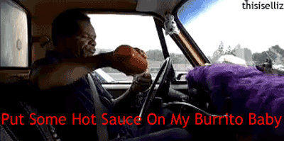 How do you apply your hot sauce on your burrito when eating? on each bite, in a dip or do you put it all on before you eat it?