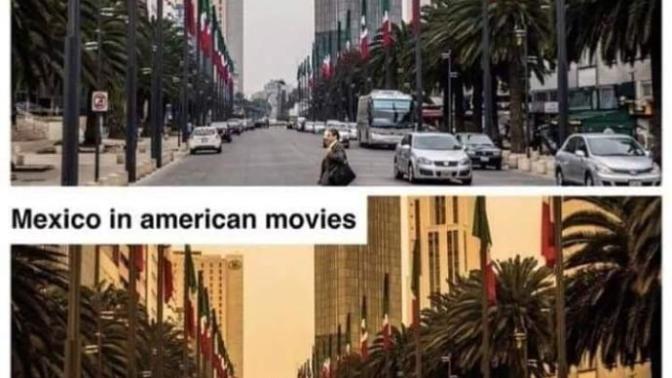 Why is Mexico shown in yellowish tint in Hollywood movies?