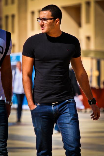 man with a tight black shirt