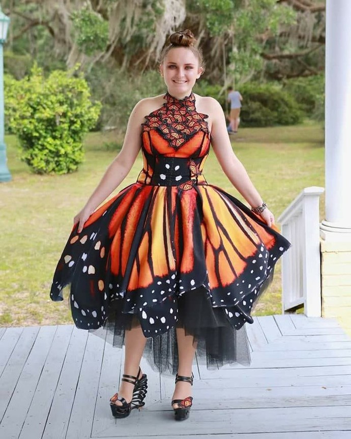 Which butterfly dress fashion looks the most interesting?