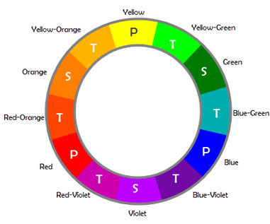 Color Wheel (P = primary, S = Secondary, T = Tertiary)