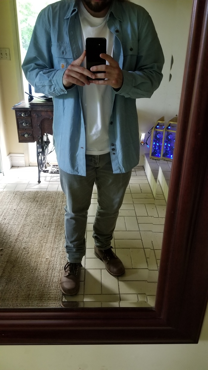 Some brown boots similar to the red wings iron ranger